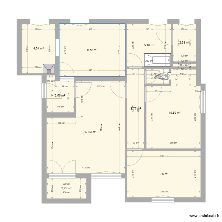 Appart . Plan de 12 pièces et 69 m2