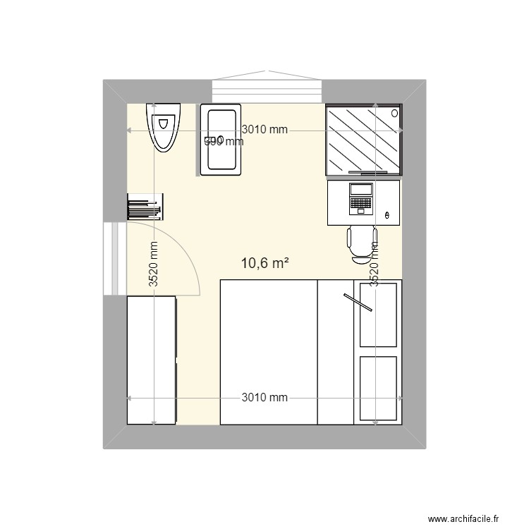 cabane. Plan de 1 pièce et 11 m2