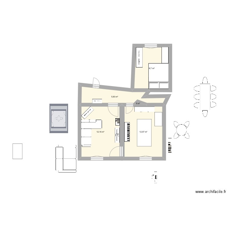 Nation. Plan de 5 pièces et 39 m2