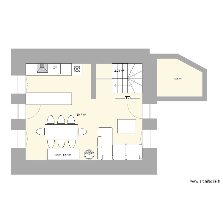 Maison iffendic. Plan de 3 pièces et 37 m2