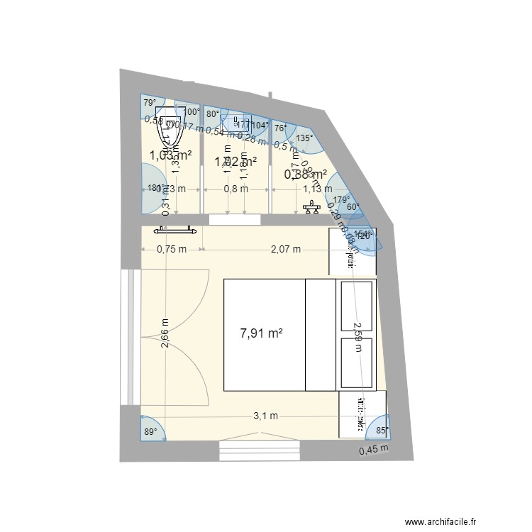 chambre 7 final. Plan de 4 pièces et 11 m2