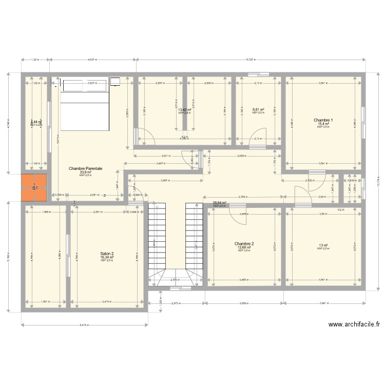 Maison Etage. Plan de 9 pièces et 144 m2