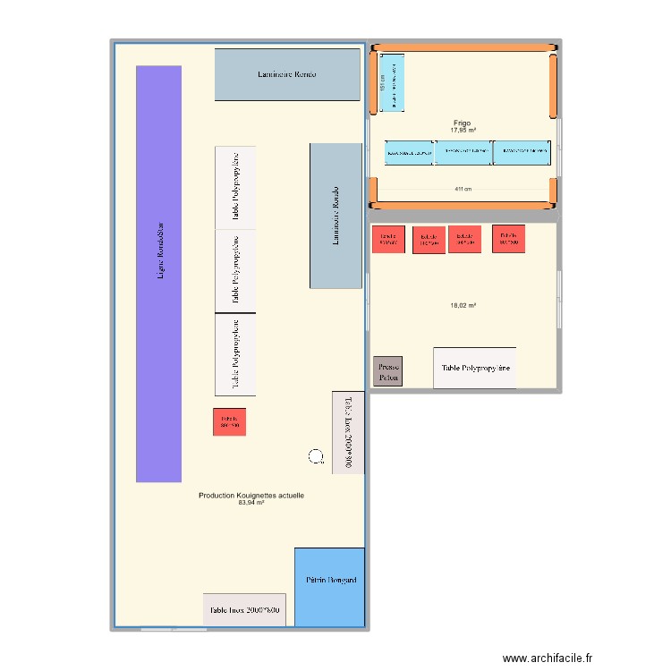 Labo Kouignette nettoyage. Plan de 3 pièces et 120 m2