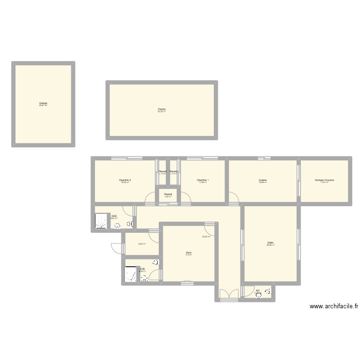 Aoitef. Plan de 16 pièces et 194 m2