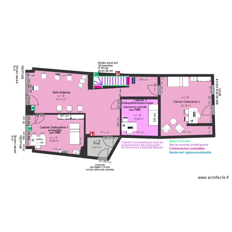 3 CABINET PARA MEDICAL DE CHENNEVIERES RDC APRES TRAVAUX. Plan de 8 pièces et 98 m2