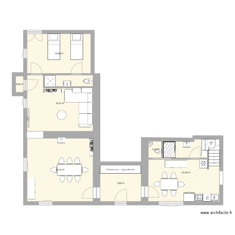 HAUTEVILLE MODIFIE. Plan de 7 pièces et 86 m2