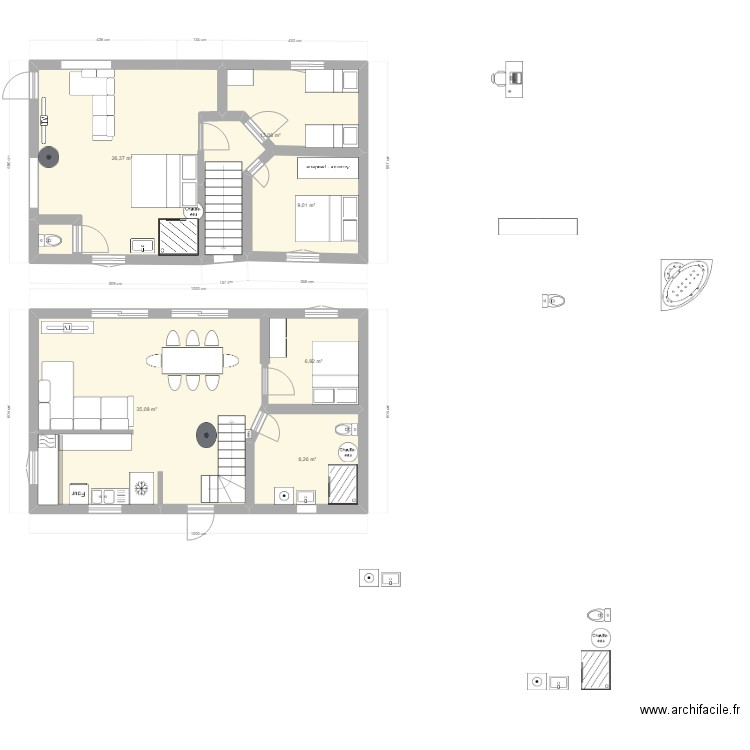 2222. Plan de 6 pièces et 99 m2