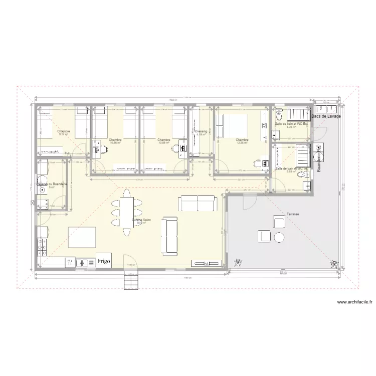 Maison F5 Sans Garage. Plan de 