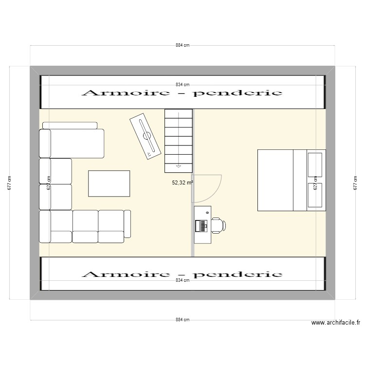extension étage. Plan de 1 pièce et 52 m2