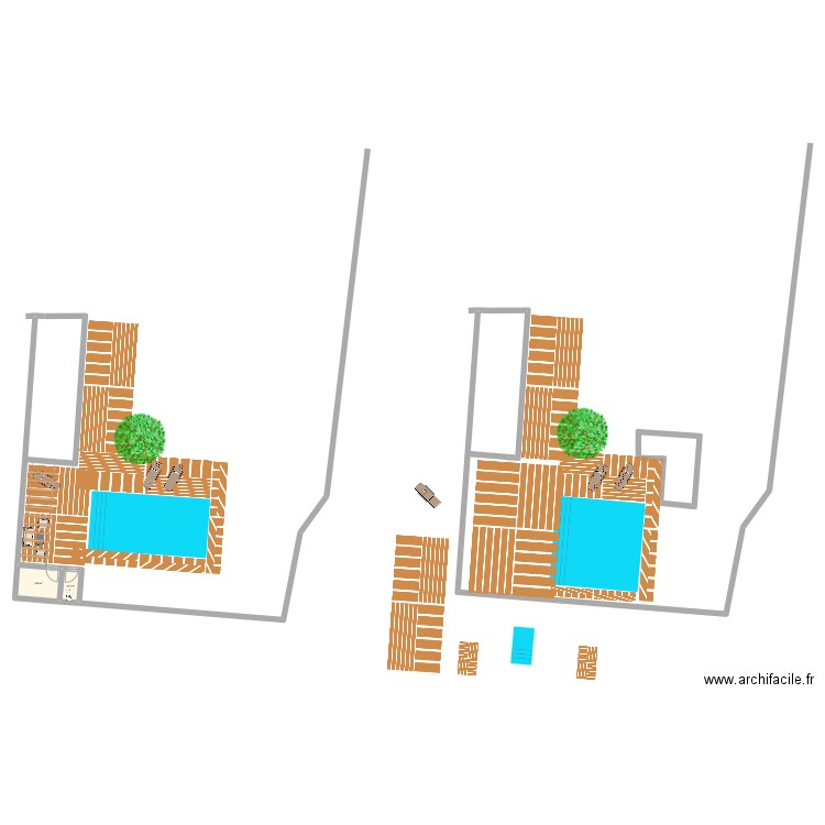 piscine. Plan de 2 pièces et 8 m2