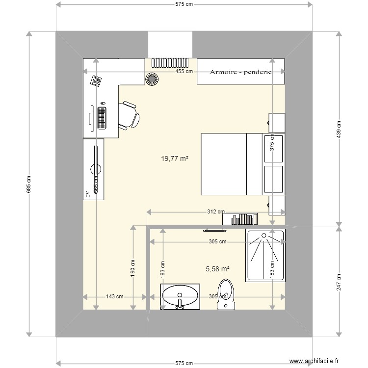 chambre Matis Petit Logis. Plan de 2 pièces et 25 m2