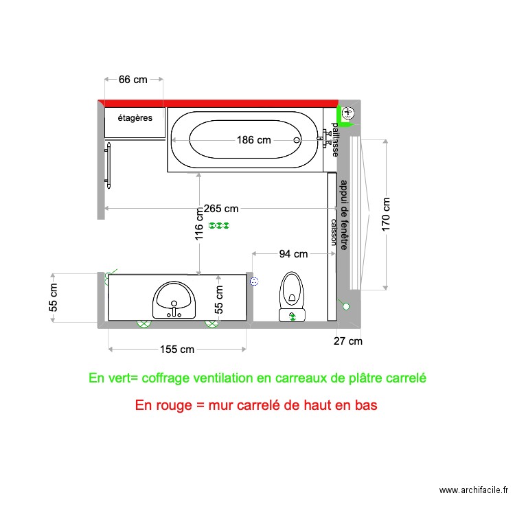 SDB étage 10 mars 2022 une vasque. Plan de 2 pièces et 0 m2