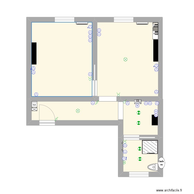 Louise Michel Electricité. Plan de 5 pièces et 34 m2