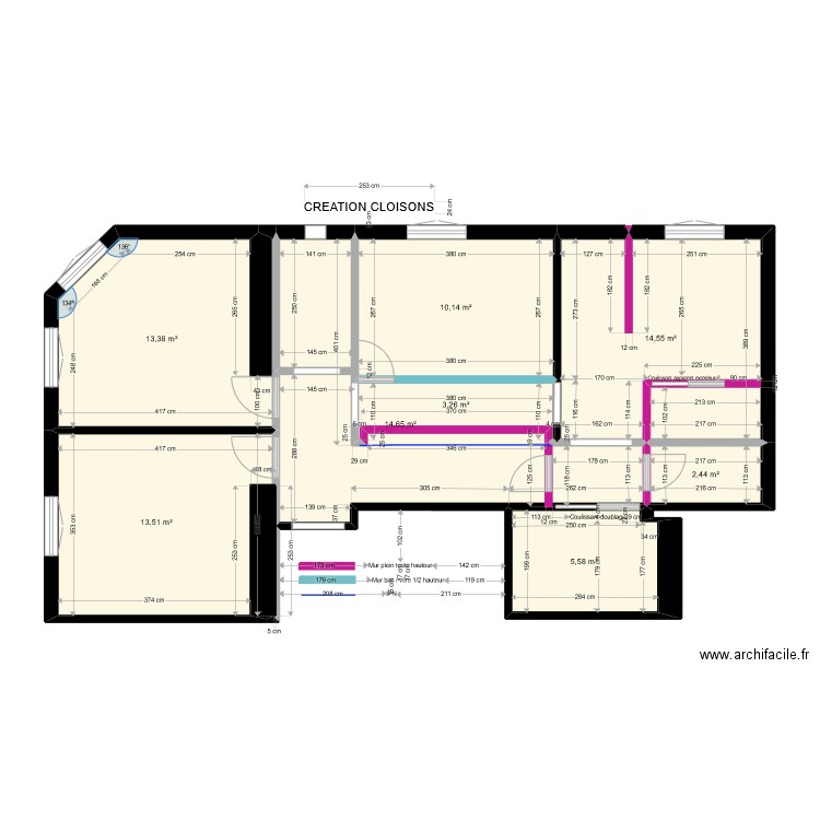 CABINET CREATION CLOISON. Plan de 8 pièces et 78 m2