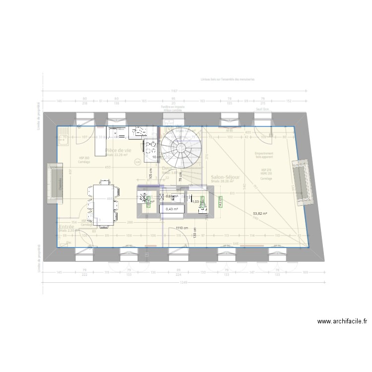 Lanildut rdc. Plan de 5 pièces et 61 m2