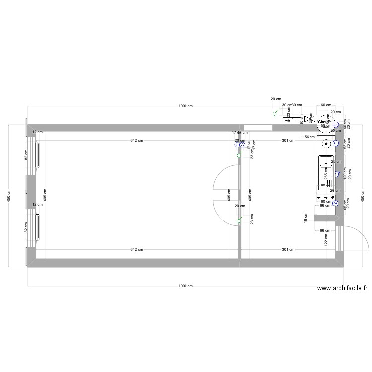 buanderie 2 chambres. Plan de 2 pièces et 38 m2