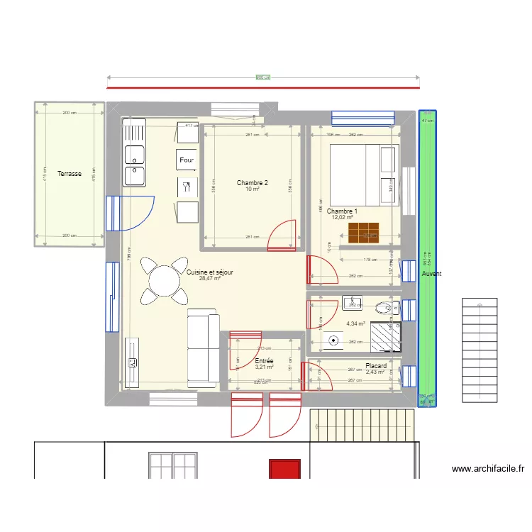 3 &eacute;tages 9x8m pr retrait&eacute;/e. Plan de 