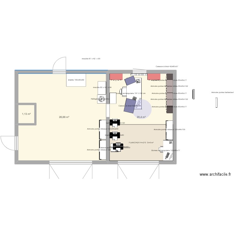 GARAGES 6. Plan de 3 pièces et 48 m2