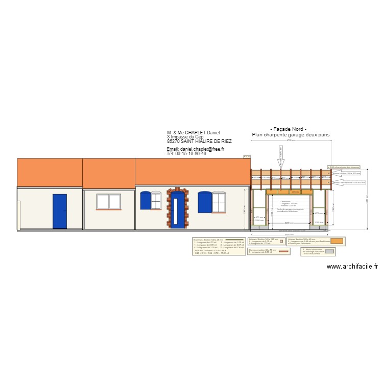 Façade Nord - garage - Poteau 145 x 145 mm. Plan de 0 pièce et 0 m2