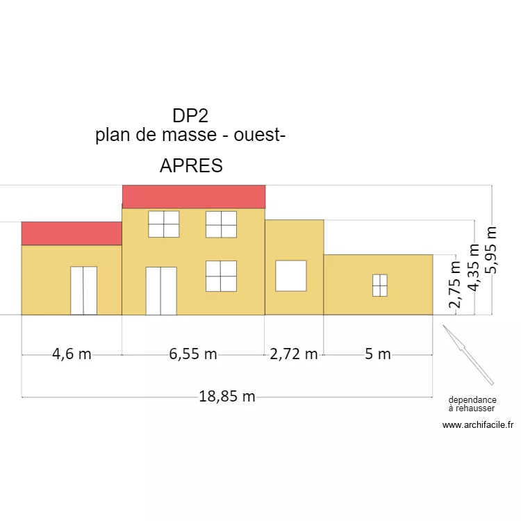 plan de coupe -ouest- dependance &agrave; rehausser avec cotes. Plan de 