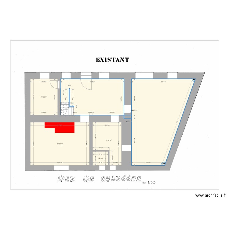 rdc existant. Plan de 0 pièce et 0 m2