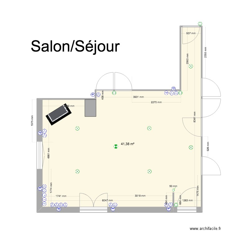 Salon/Séjour. Plan de 1 pièce et 41 m2