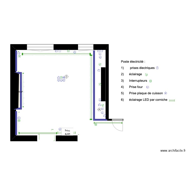 cuisine (poste électricité). Plan de 1 pièce et 0 m2