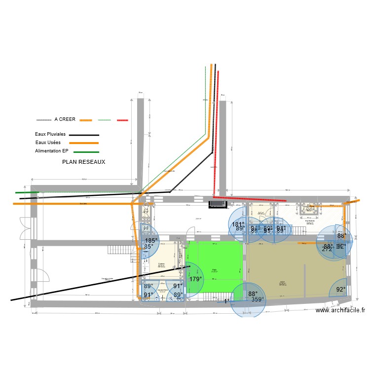 Reseau. Plan de 11 pièces et 169 m2