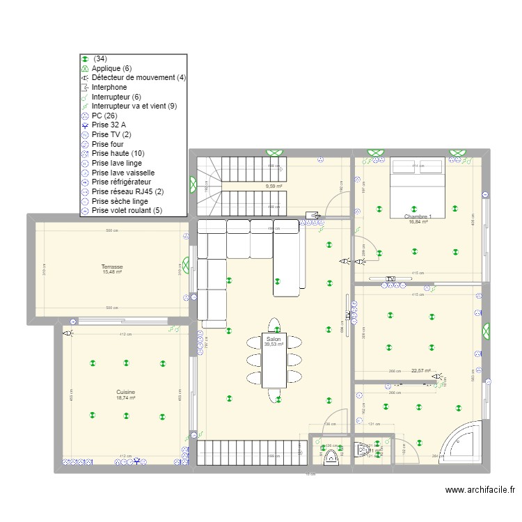 R+2. Plan de 7 pièces et 124 m2