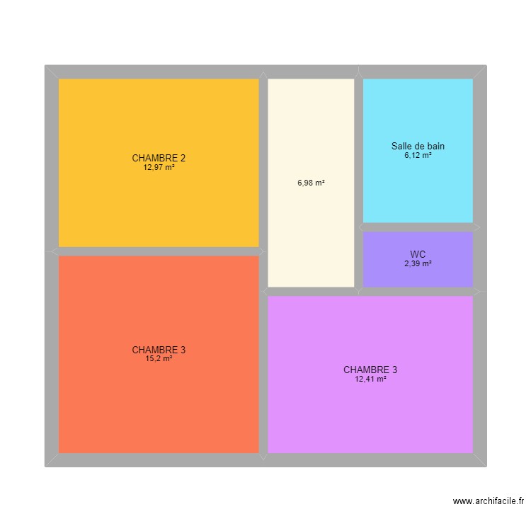 ETAGE PLAN 2. Plan de 6 pièces et 56 m2