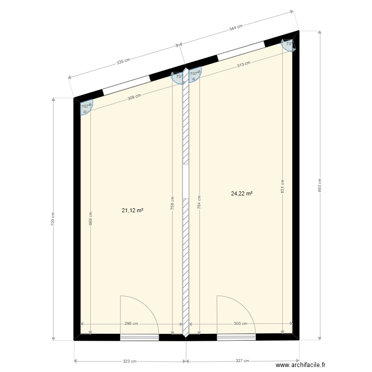 Local Technique 4. Plan de 2 pièces et 45 m2