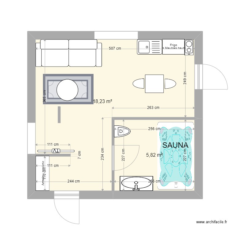 Studio Chambre 3 Khelifi. Plan de 2 pièces et 24 m2