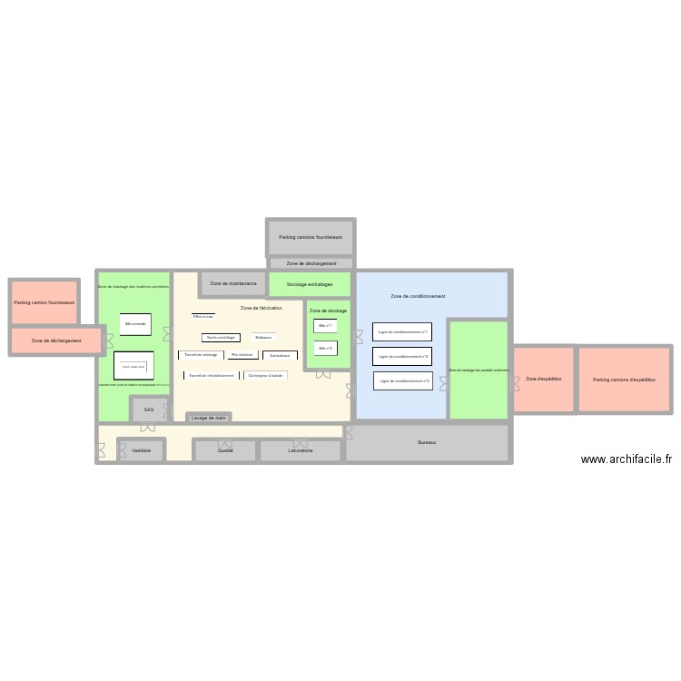 plan d'usine pates. Plan de 19 pièces et 975 m2