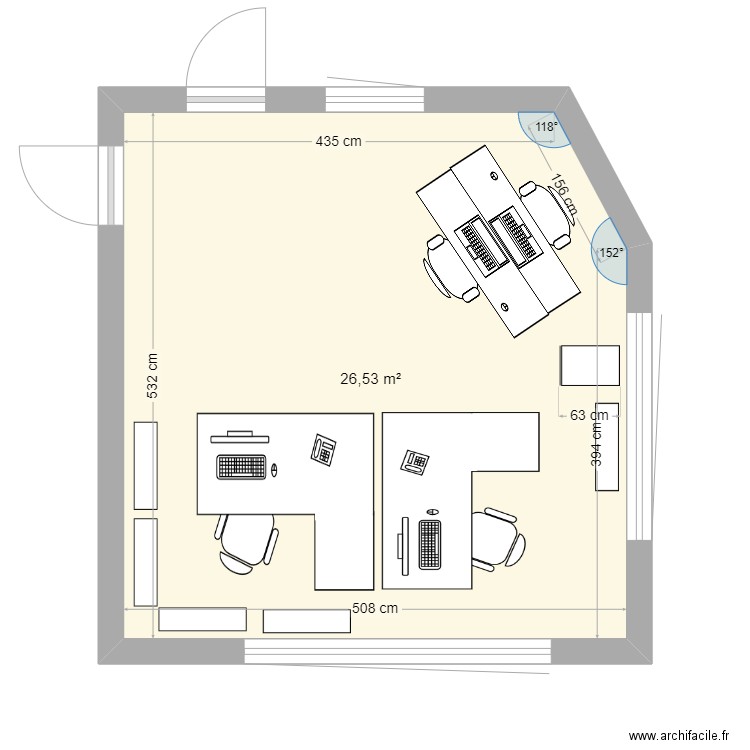 Bureau CB. Plan de 1 pièce et 27 m2