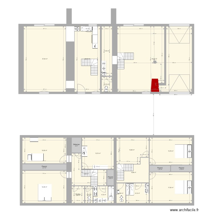 RDC Etage Aunay V1. Plan de 0 pièce et 0 m2