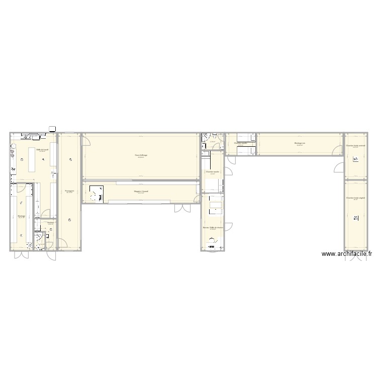 hangar + Labo. Plan de 14 pièces et 242 m2