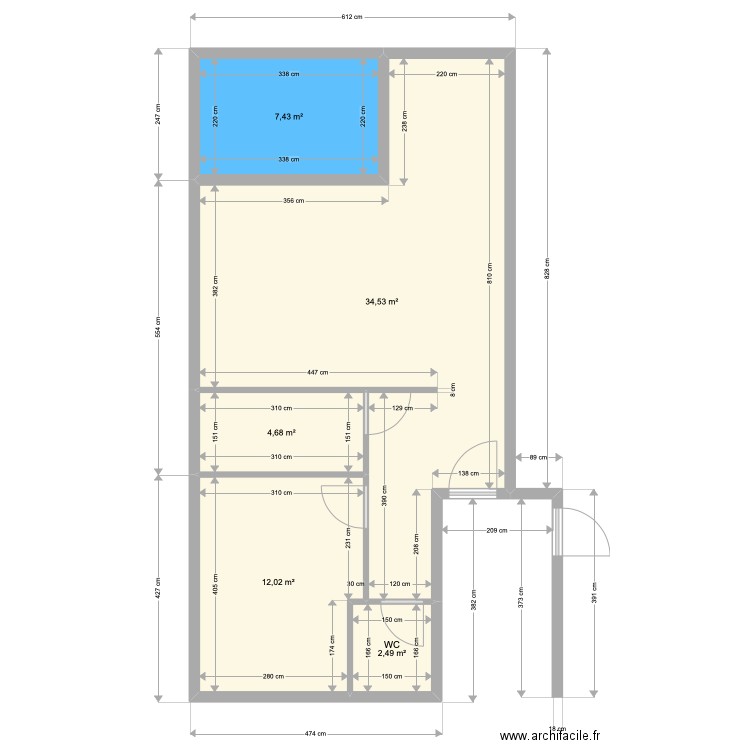 T2 DEF. Plan de 5 pièces et 61 m2