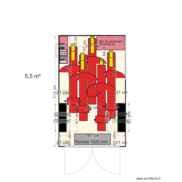 Plancher camionnette V5. Plan de 3 pièces et 6 m2