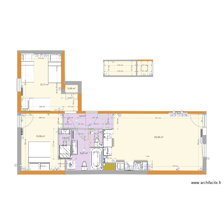 Frasse Plan meubles. Plan de 11 pièces et 63 m2