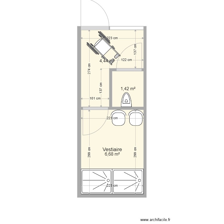 20 pieds Vestiaire TC propo 2. Plan de 3 pièces et 13 m2