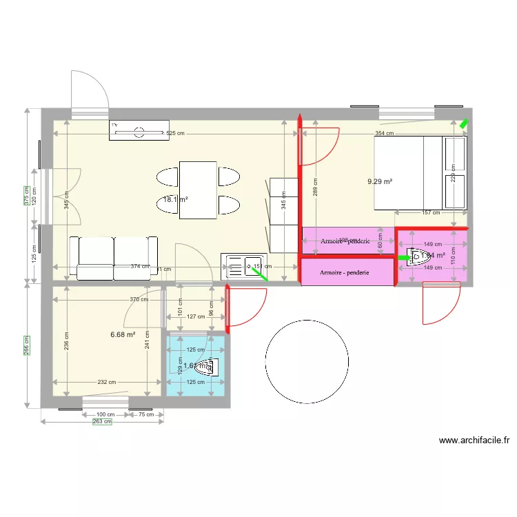 Appartement Location V 2 pieces 35 m2. Plan de 