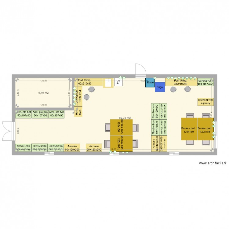 Laboratoire a. Plan de 2 pièces et 79 m2