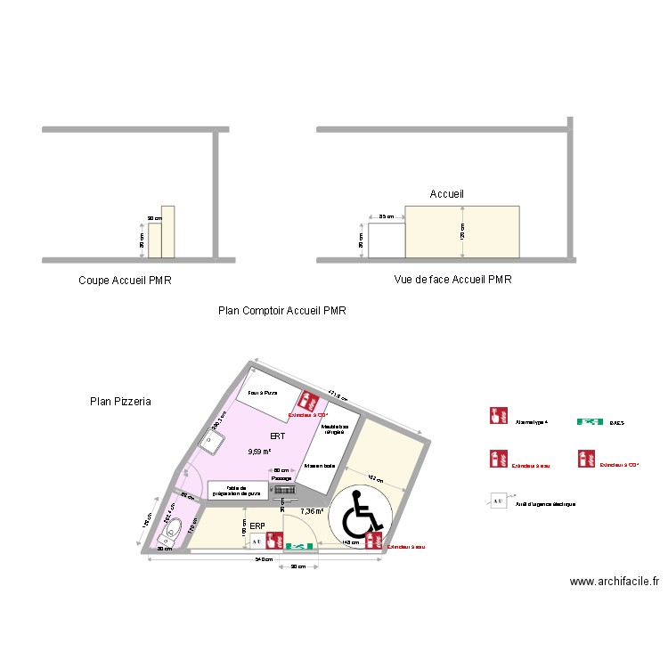 pizzeria Royat 3. Plan de 2 pièces et 17 m2