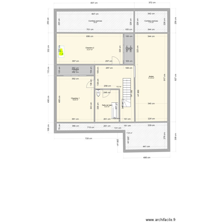 Plan d'étage 7 - plafond à au moins 1,20 m. Plan de 0 pièce et 0 m2