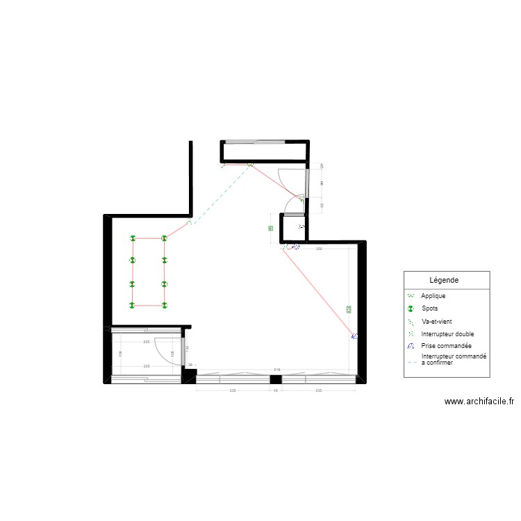 Plan coté Meudon initial + Electricité. Plan de 3 pièces et 5 m2