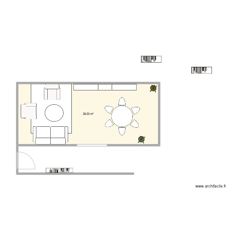 Chambres. Plan de 1 pièce et 29 m2