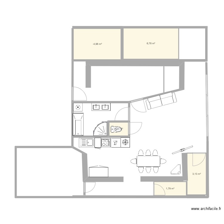 Marinette actuelle. Plan de 5 pièces et 19 m2