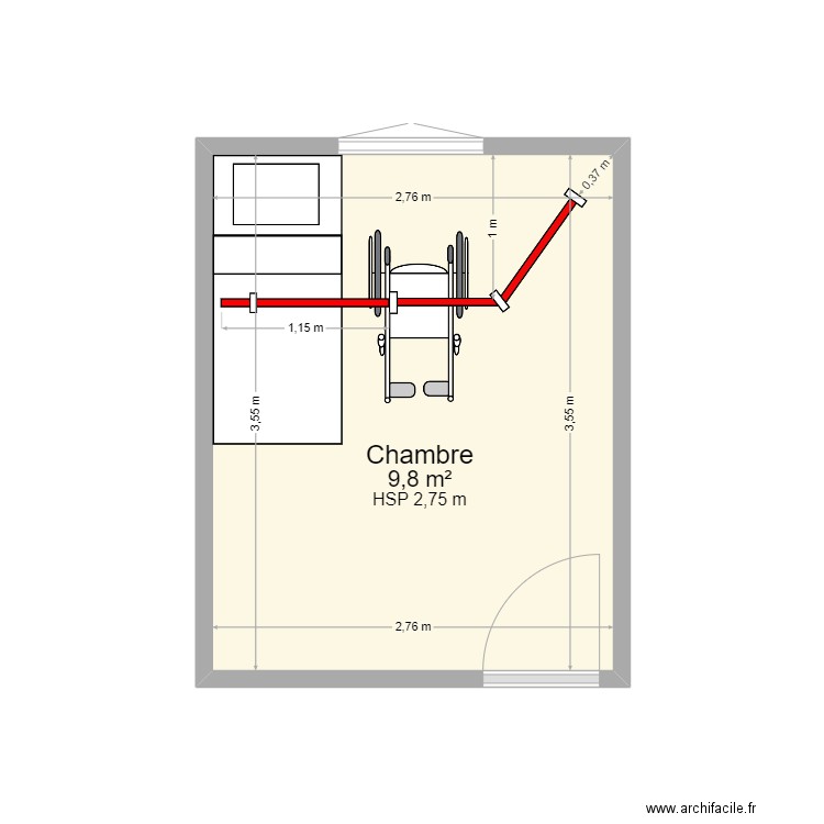 DOYEN. Plan de 1 pièce et 10 m2