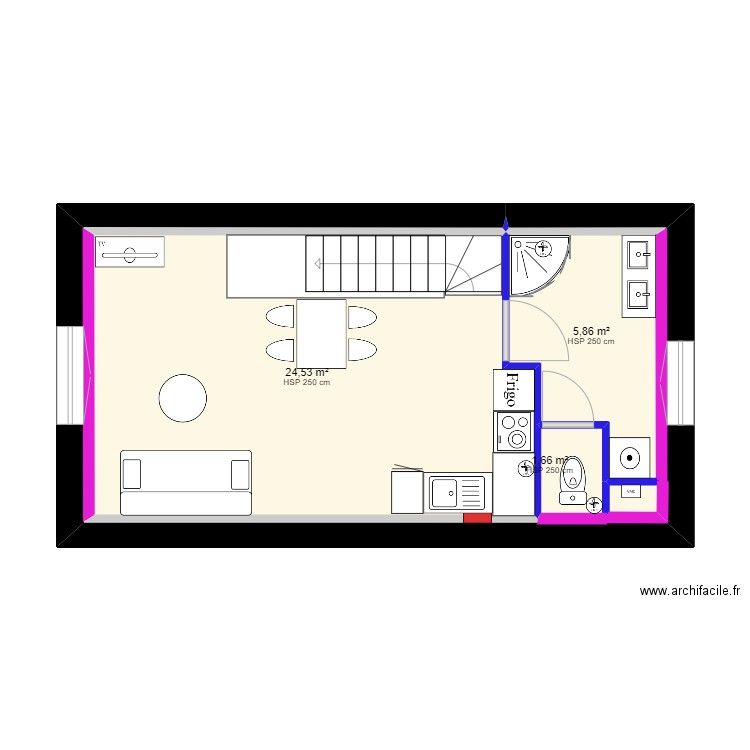 Aménagement 20-01. Plan de 7 pièces et 67 m2