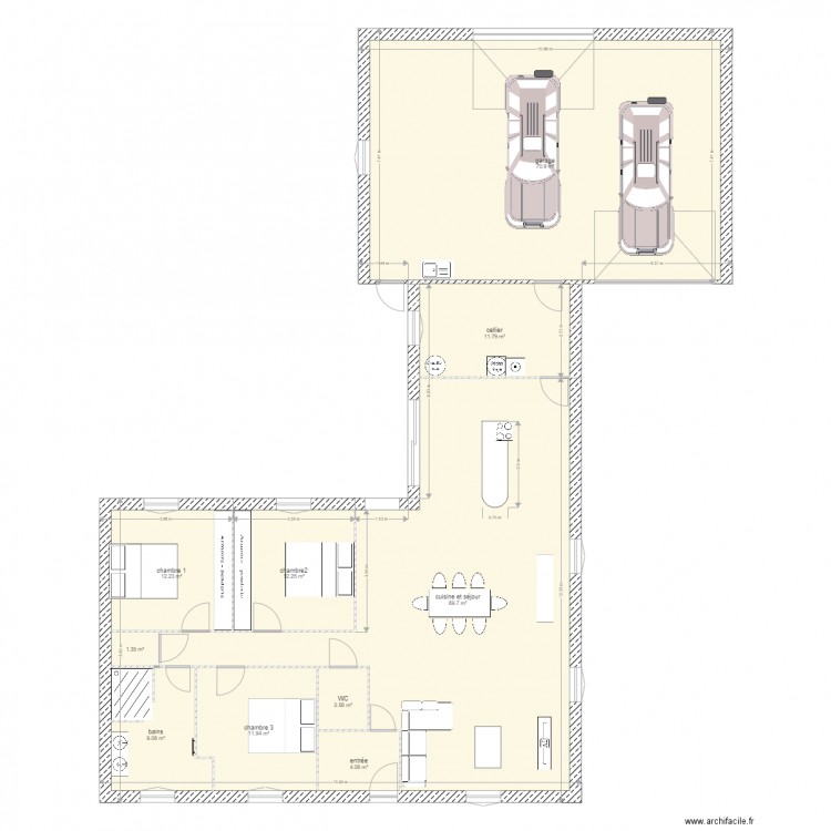 maison essai 6 largeur total 18M. Plan de 0 pièce et 0 m2